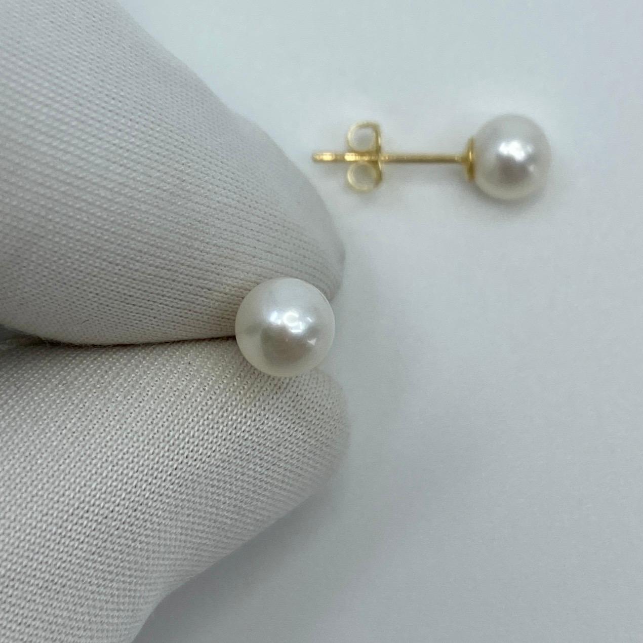Round Cultured Freshwater White Pearl 9k Yellow Gold Earring Studs 1