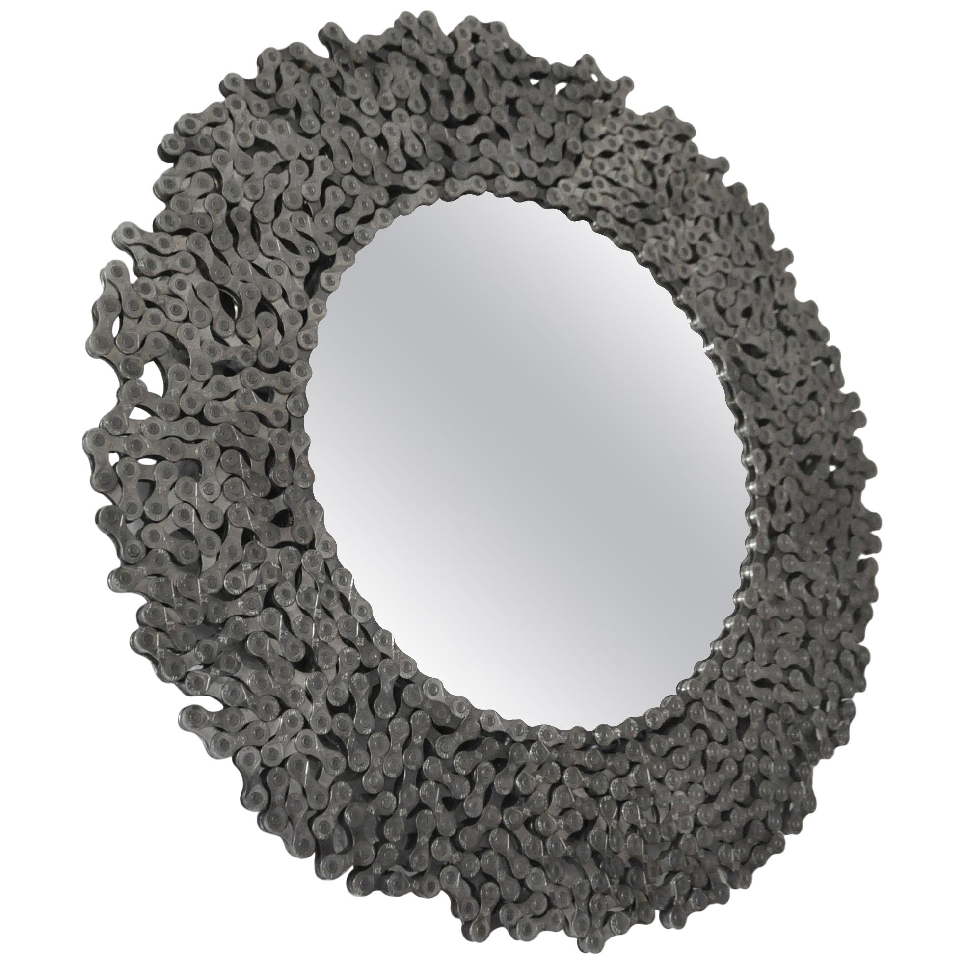 Round Curly Silver Mirror from Bicycle Chain