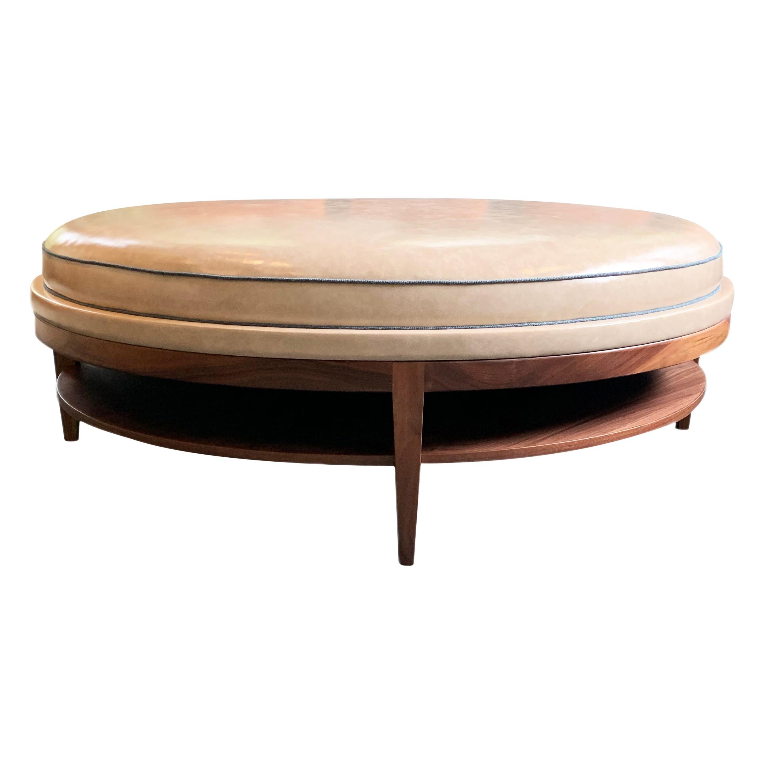 Round Cushioned Top Coffee Table with Storage For Sale