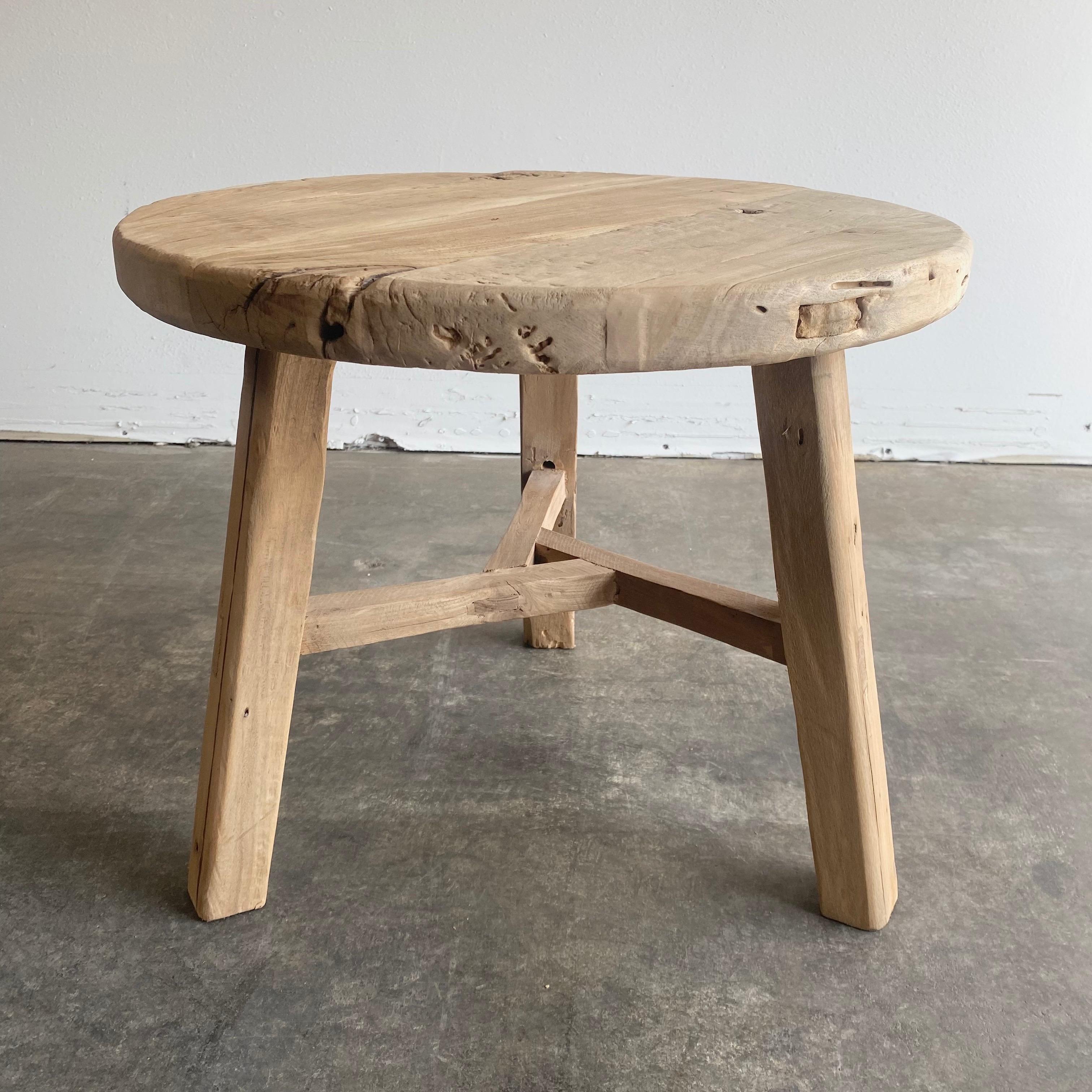 Round Custom Elm Wood Low Side Table In New Condition For Sale In Brea, CA