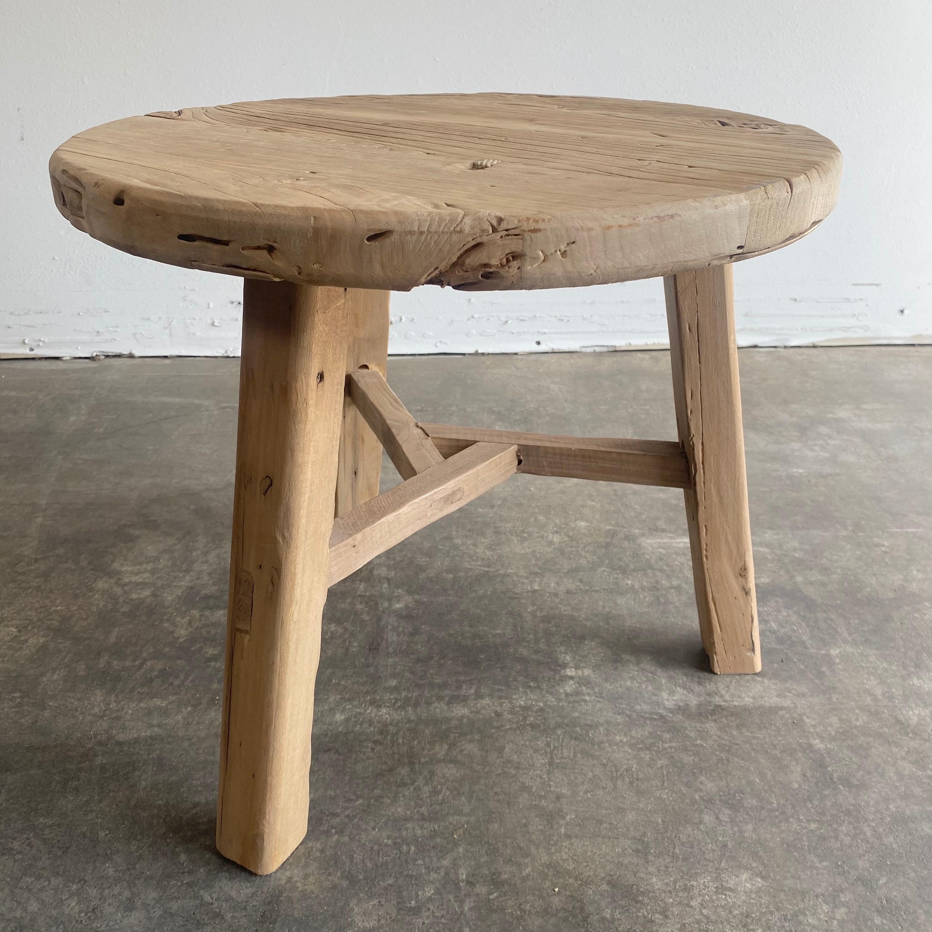 Contemporary Round Custom Elm Wood Low Side Table For Sale