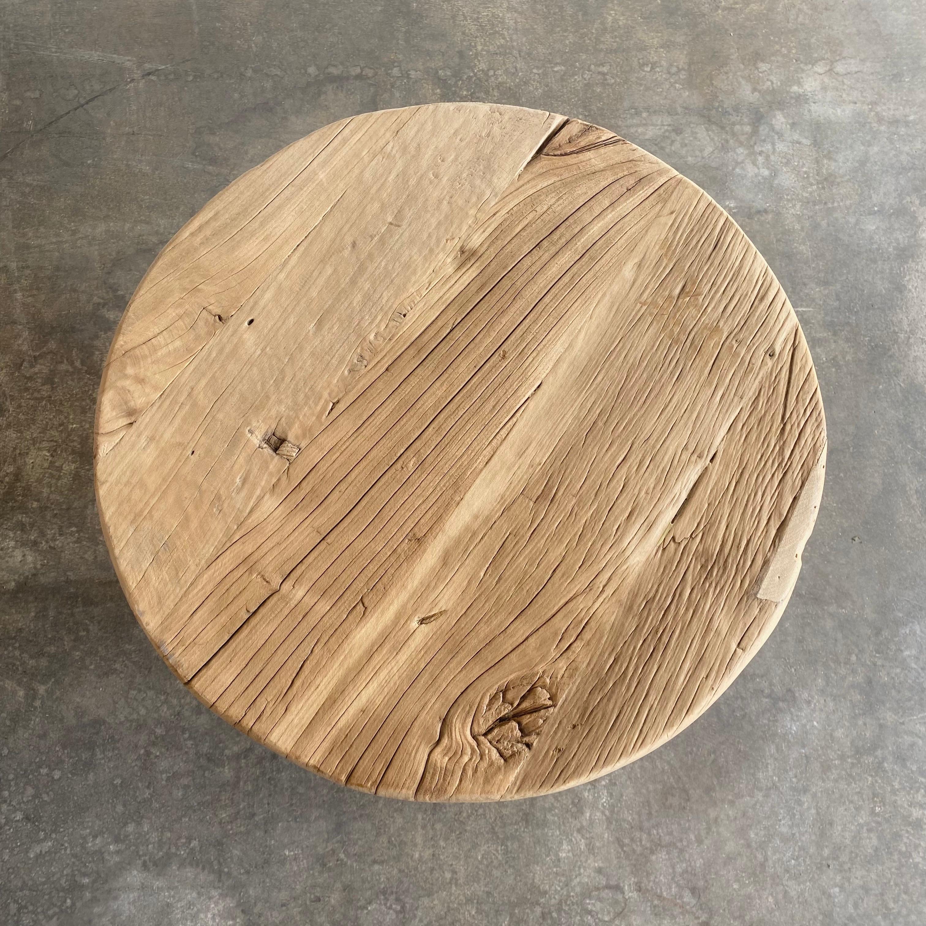 Round Custom Elm Wood Low Side Table For Sale 1