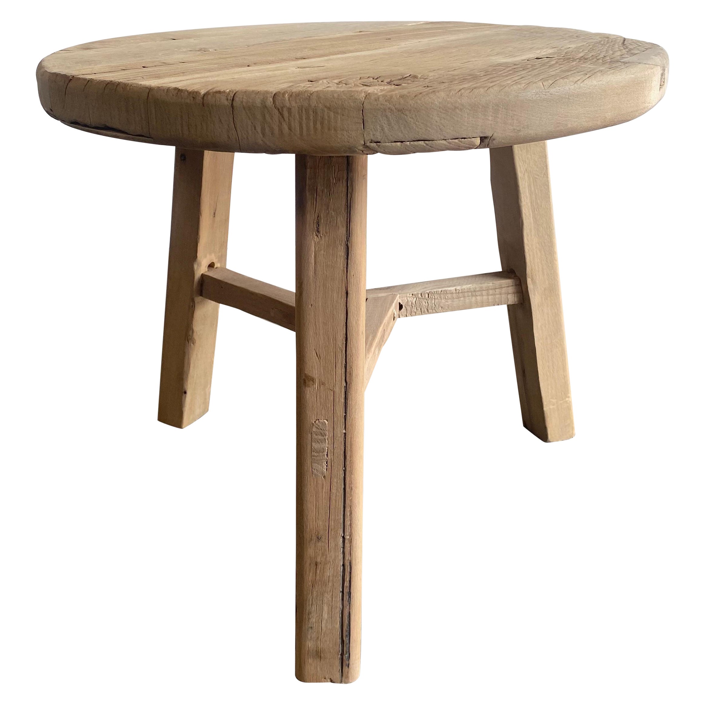 Round Custom Elm Wood Low Side Table For Sale