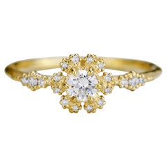 Art Deco Diamond Halo Engagement Ring in 18k Gold by NOOI JEWELRY