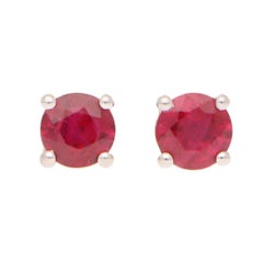 Round Cut 0.59ct Red Ruby Stud Earrings Set in 18k Yellow and White Gold