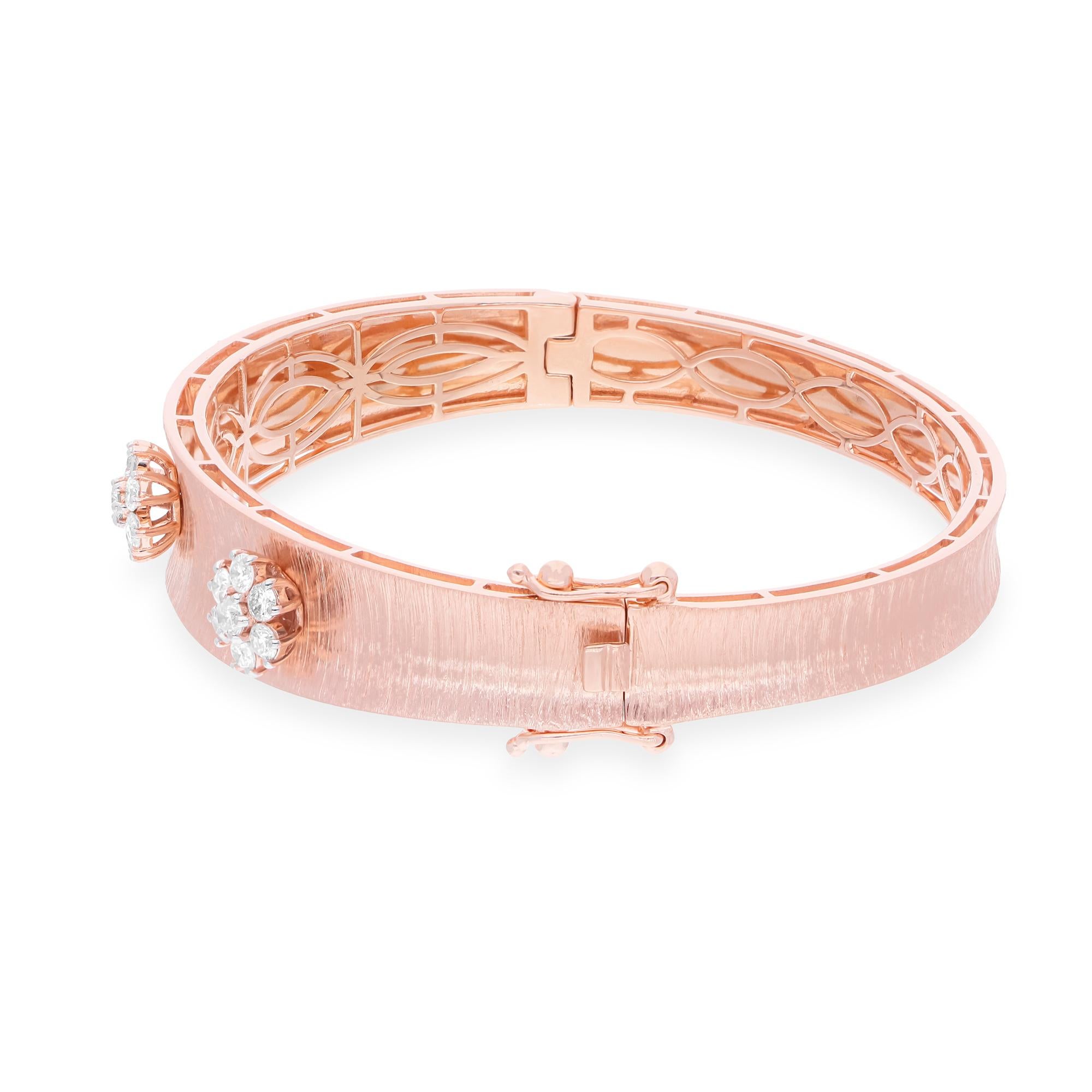 Bracelet fleur en or rose 14 carats, diamant taille ronde 1 carat SI Clarity HI Color Pour femmes en vente