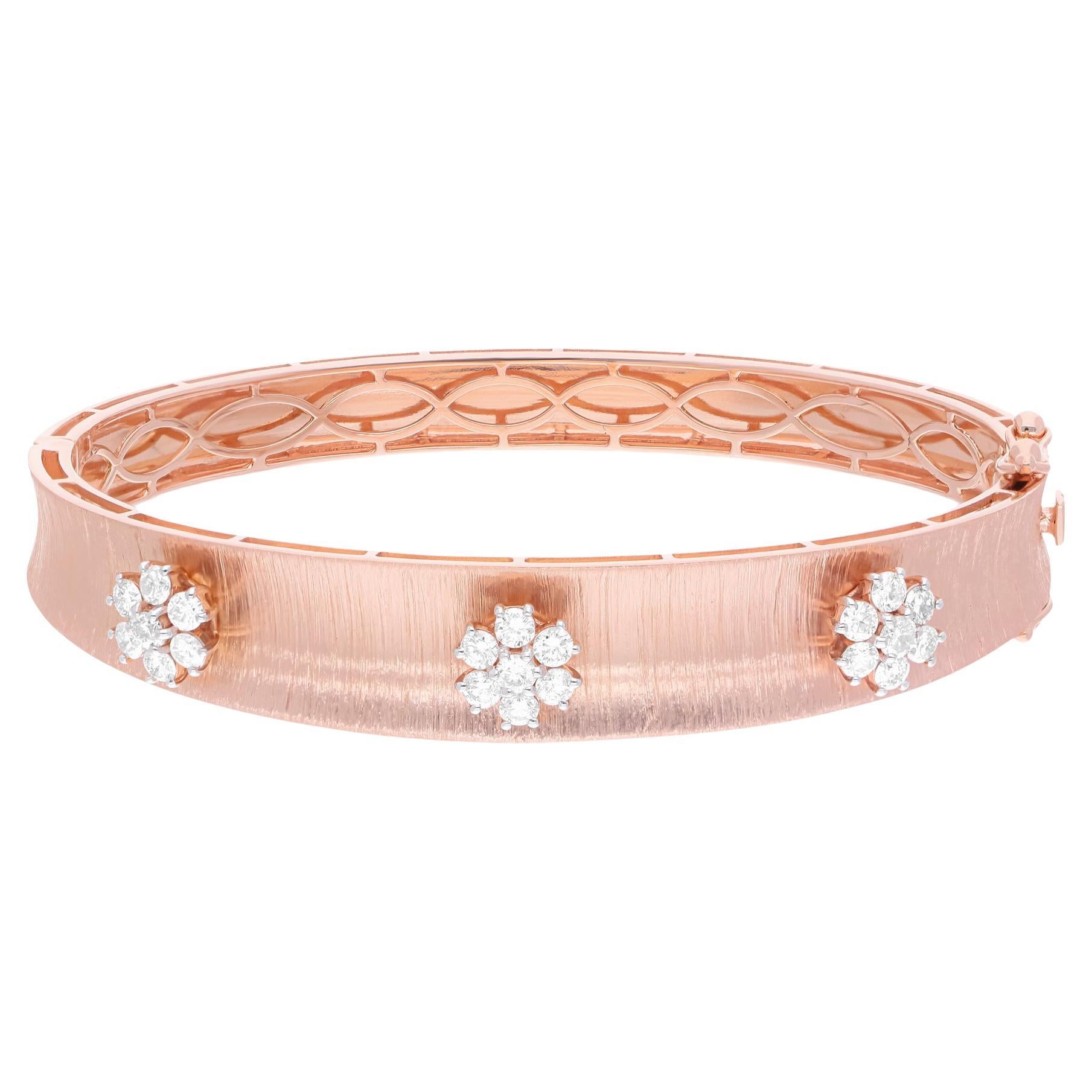 Bracelet fleur en or rose 14 carats, diamant taille ronde 1 carat SI Clarity HI Color en vente