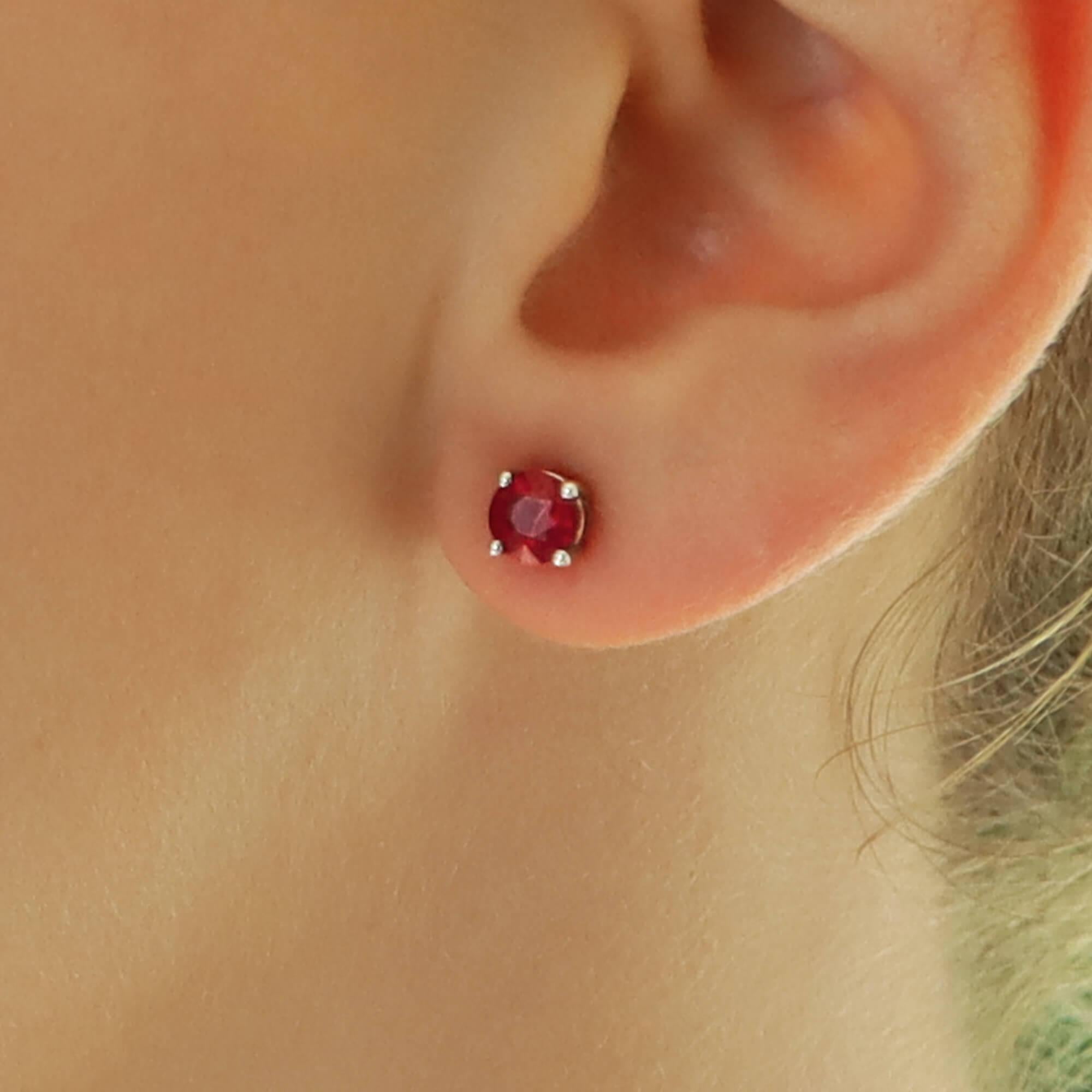 Modern Round Cut 1.15ct Red Ruby Stud Earrings Set in 18k Yellow and White Gold