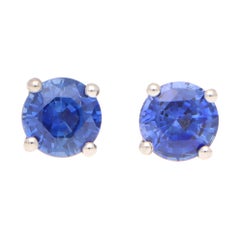 Rundschliff 1,25 Karat blauer Saphir Ohrstecker aus 18 Karat Gelb- und Weißgold