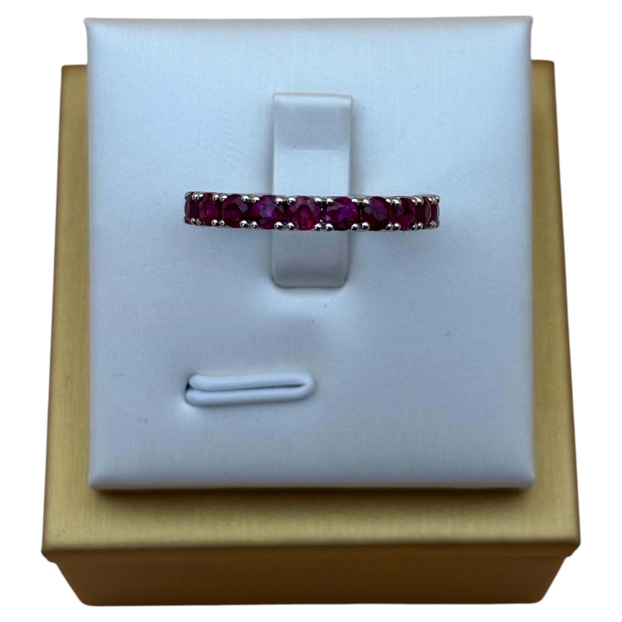 Round Cut 1.38ct Ruby 18k White Gold Half Eternity Band Ring For Sale