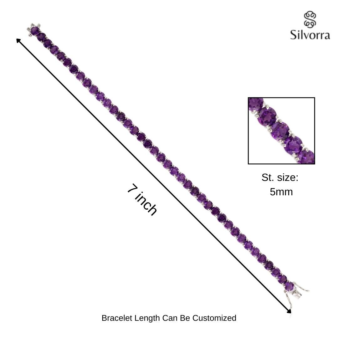 Bracelet en argent pour femmes avec améthyste violette de 17,30 cm de diamètre, pierre de naissance de février en vente 3