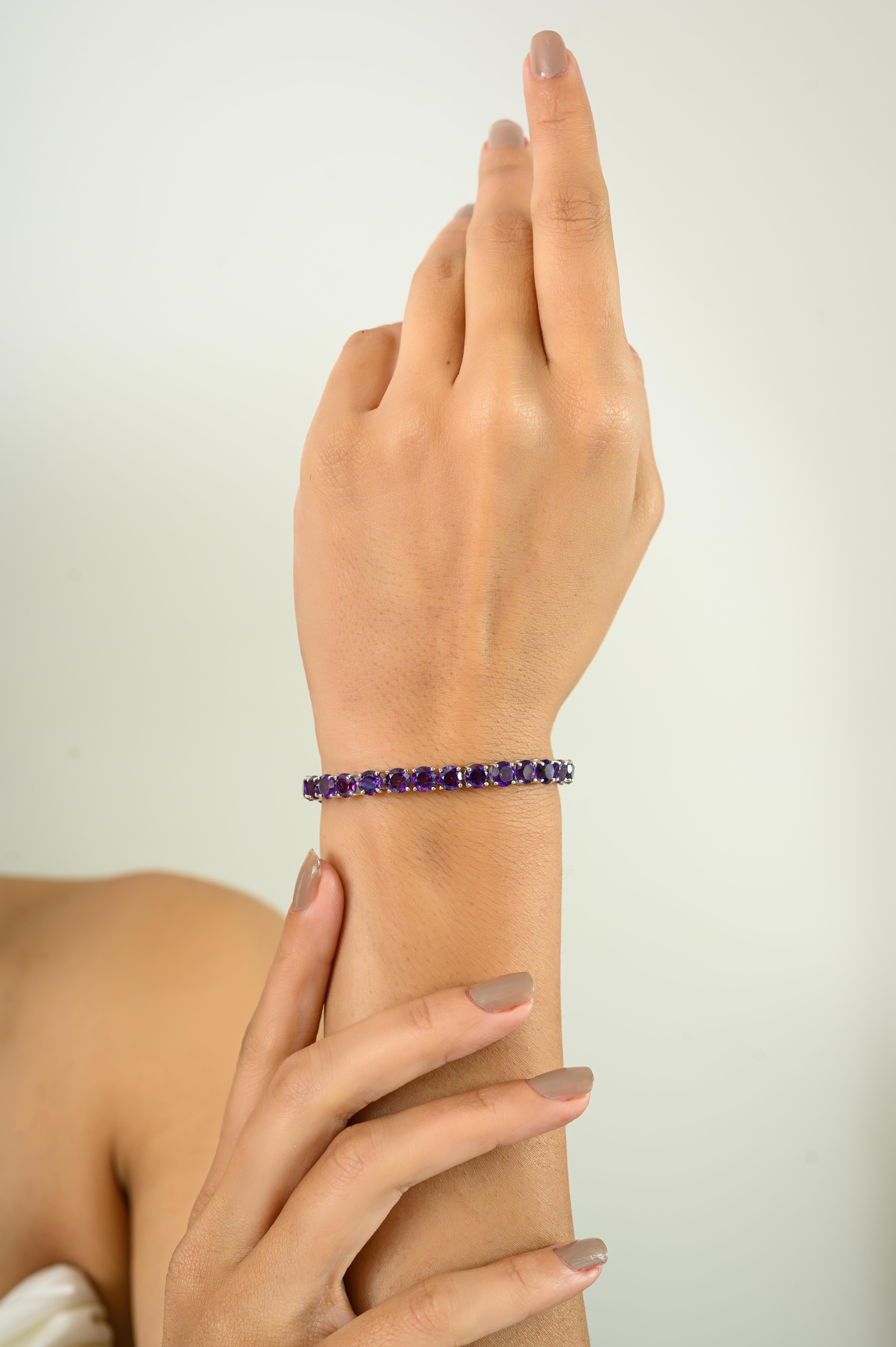 Runde Schnitt 17,30CT lila Amethyst Februar Birthstone Silber Armband für Frauen (Rundschliff) im Angebot