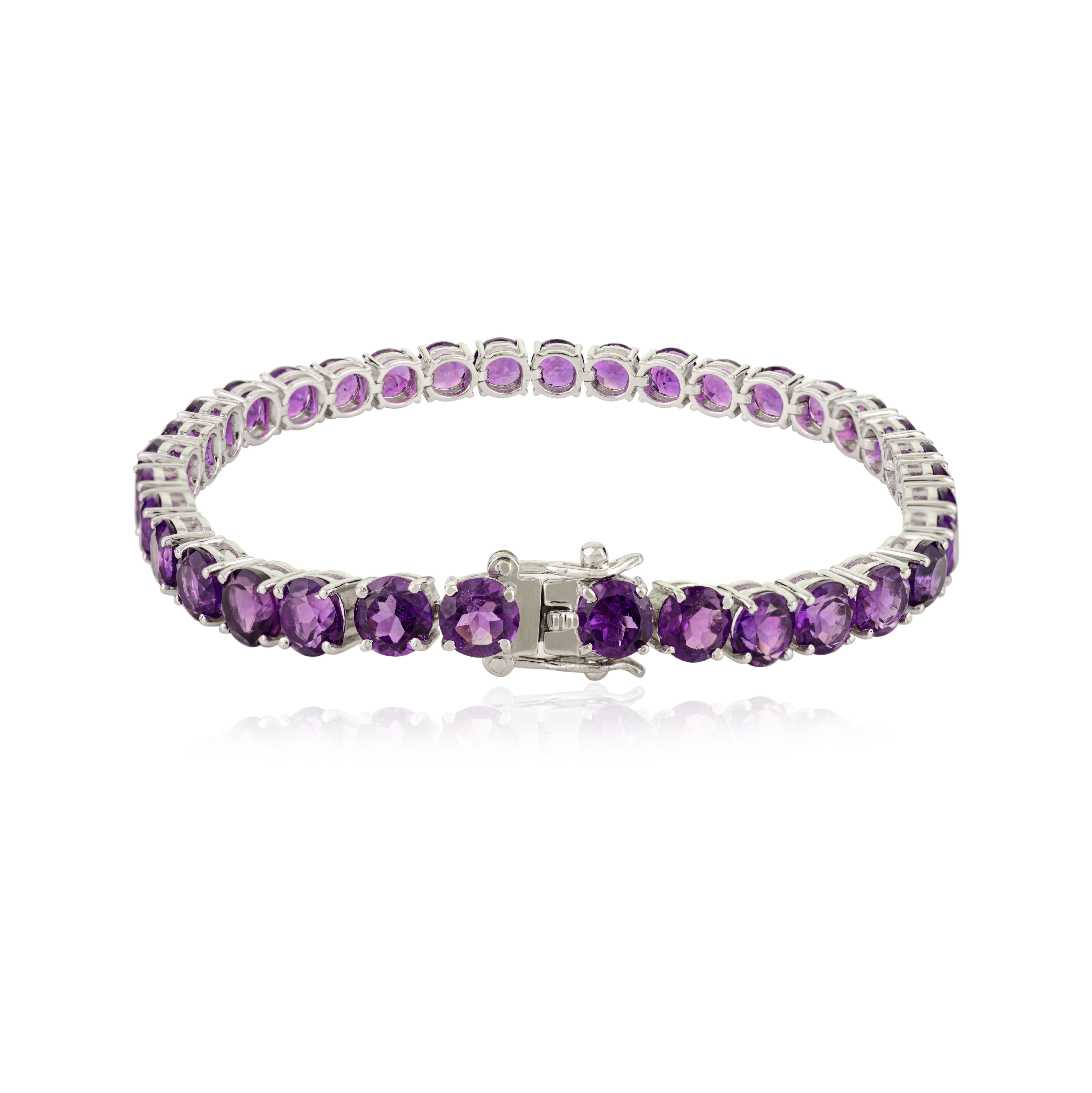Runde Schnitt 17,30CT lila Amethyst Februar Birthstone Silber Armband für Frauen im Zustand „Neu“ im Angebot in New York, NY
