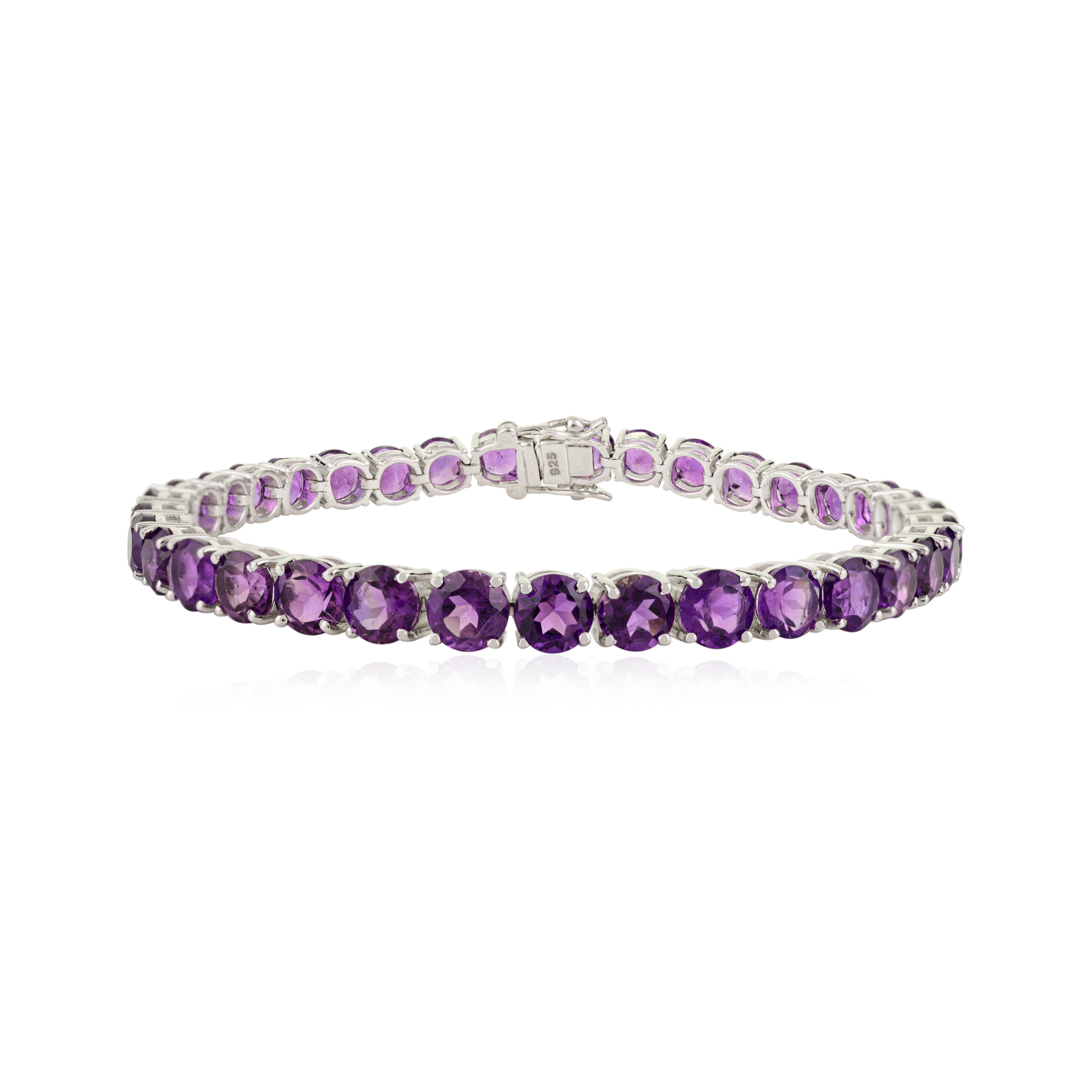 Runde Schnitt 17,30CT lila Amethyst Februar Birthstone Silber Armband für Frauen Damen im Angebot