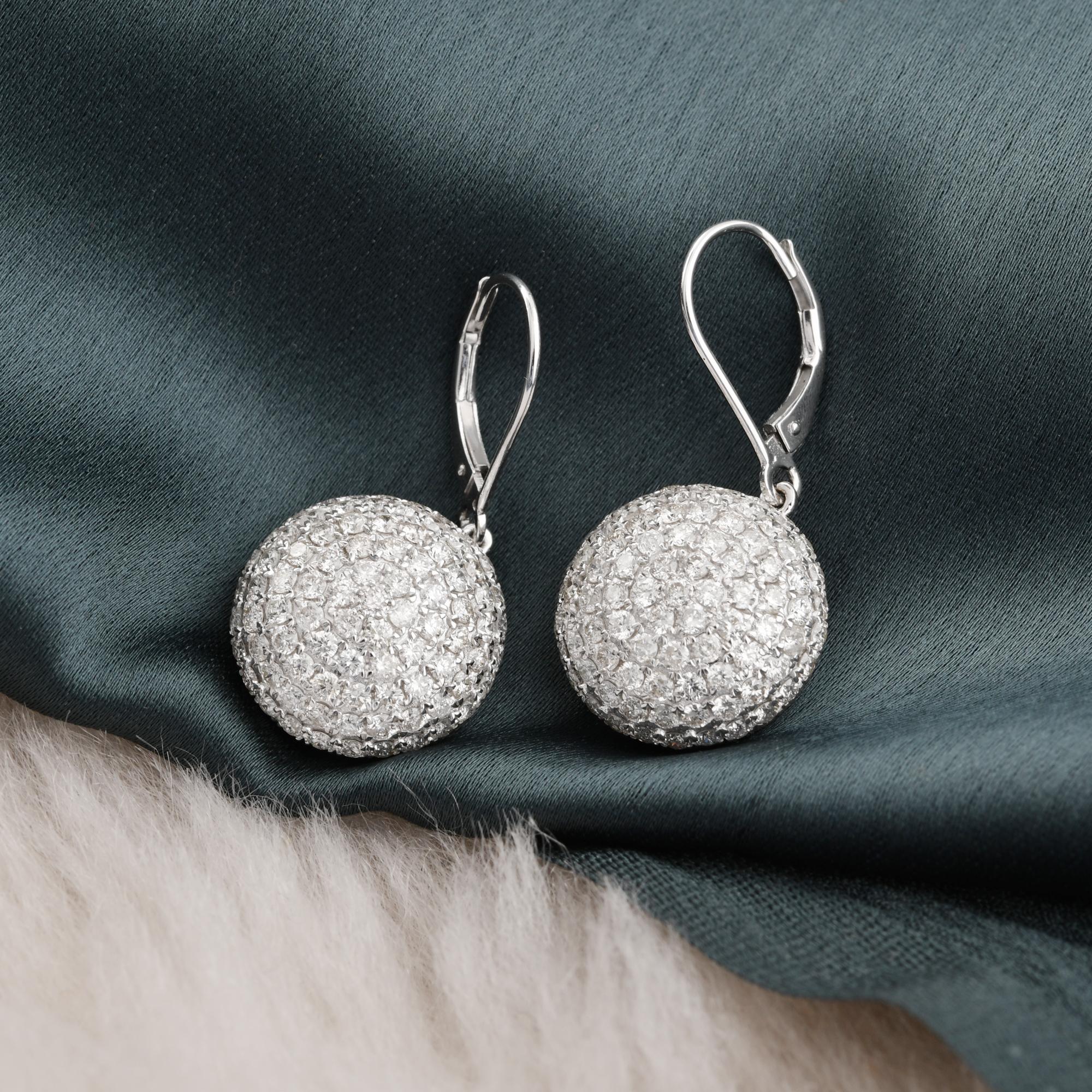 Moderne Boucles d'oreilles pendantes en or 14K avec dôme en diamant taille ronde 3.19Ct Tous droits de douane payés en vente