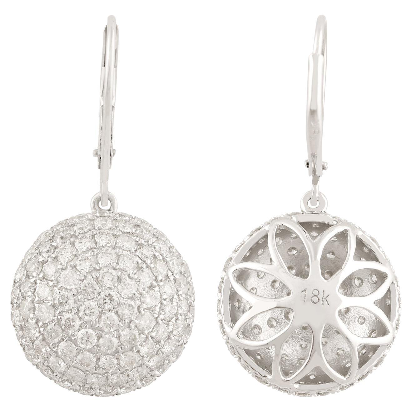 Boucles d'oreilles pendantes en or 14K avec dôme en diamant taille ronde 3.19Ct Tous droits de douane payés Pour femmes en vente