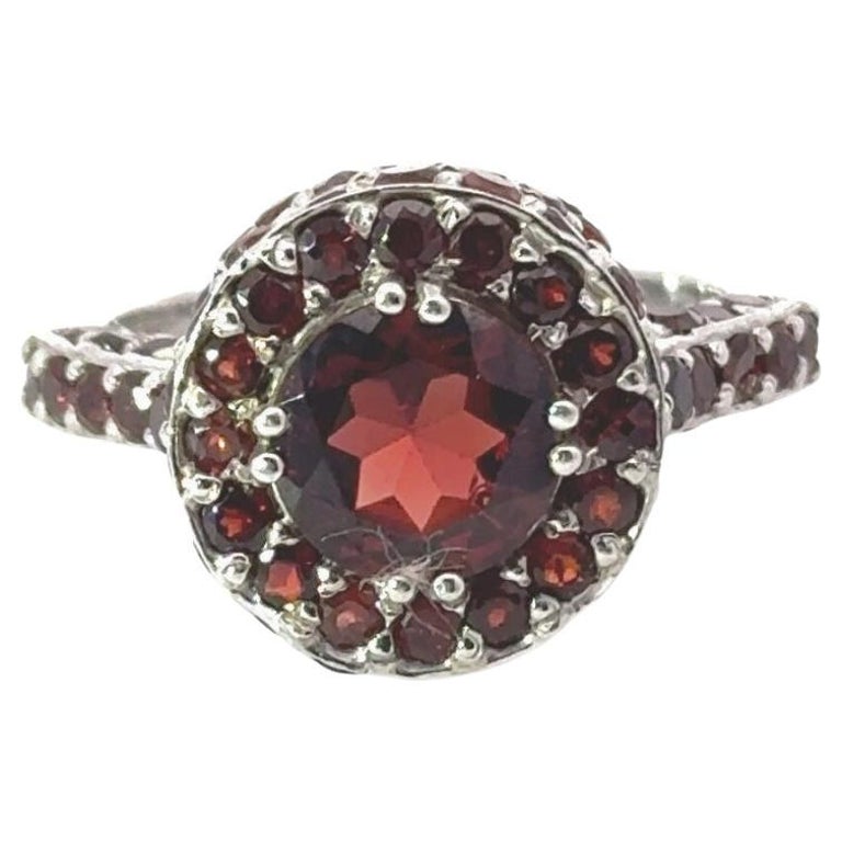 Bague Homme Grenat Rond En Argent 925 - Pierre Naturelle, Fait Main En Inde - Taille Large
