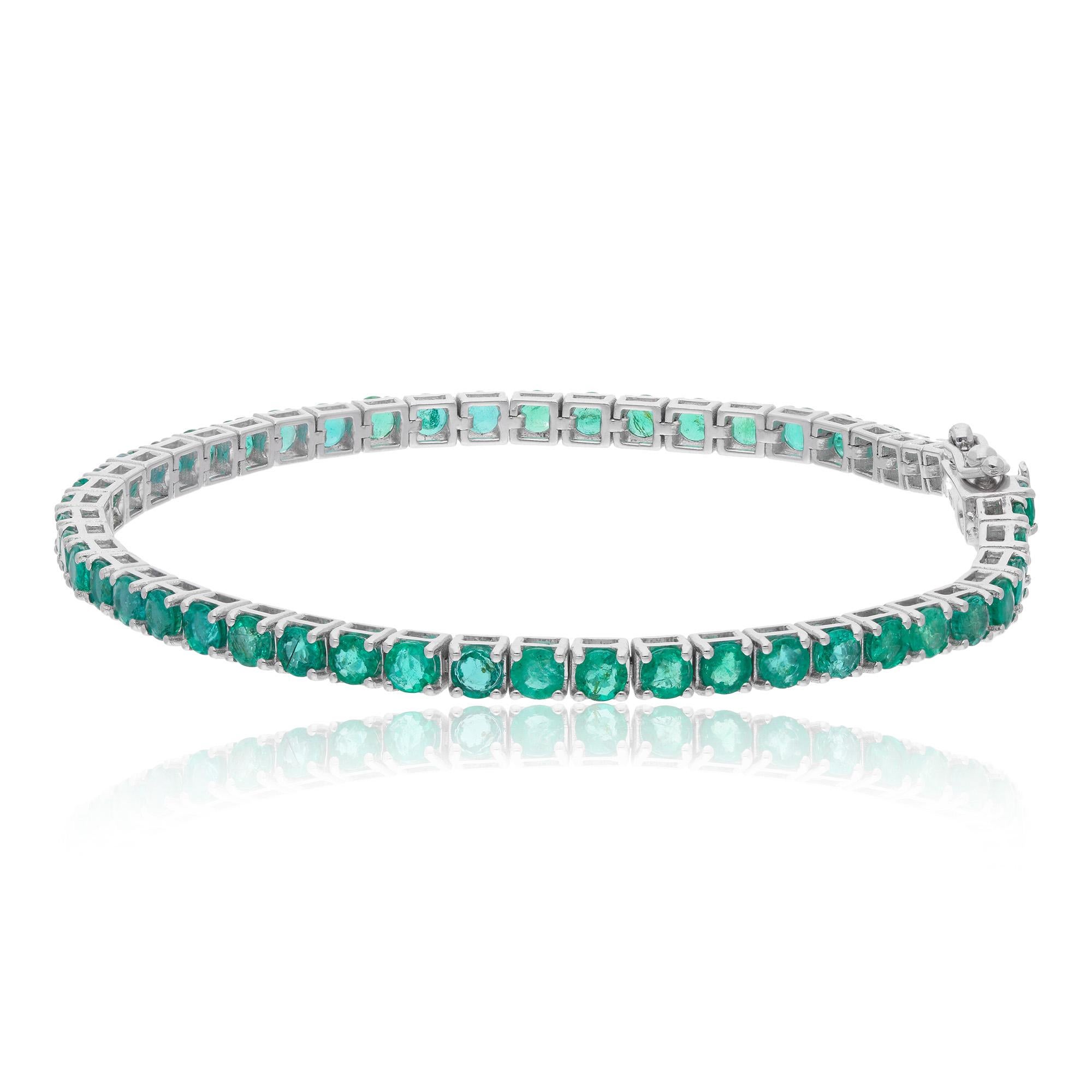 De las mujeres Corte redondo 5.80Ct Esmeralda de Zambia Piedra Preciosa Pulsera de Tenis Joyería de Oro Blanco de 14k en venta