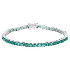 Round Cut Zambian Emerald May Birthstone 14 Karat White Gold Tennis Bracelet