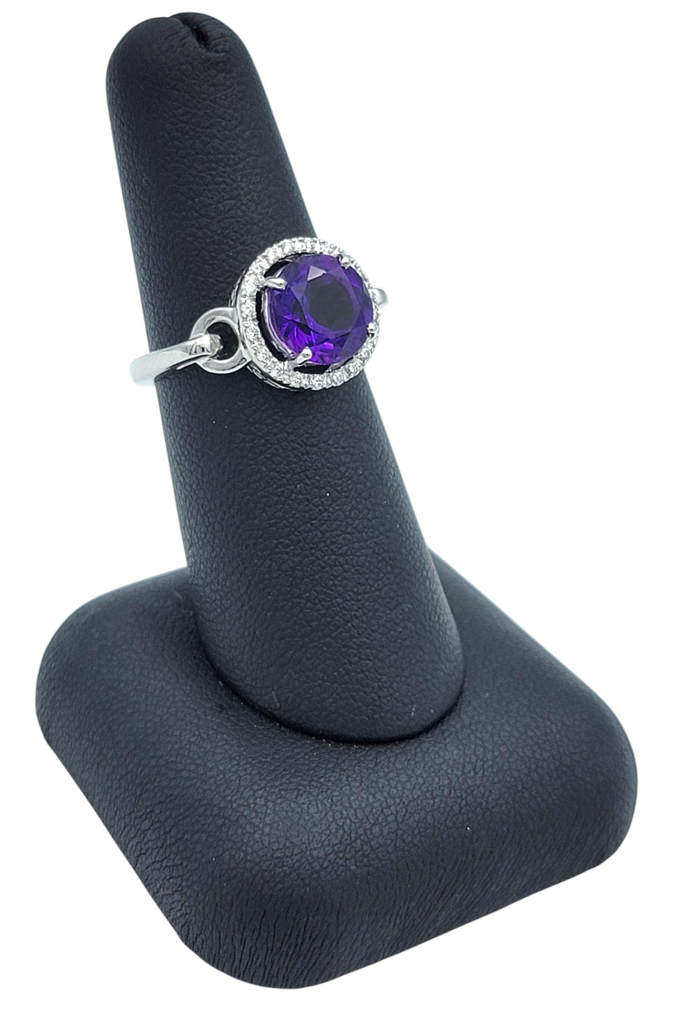 Round Cut Amethyst and Diamond Halo Cocktail Ring in 14 Karat White Gold For Sale 7