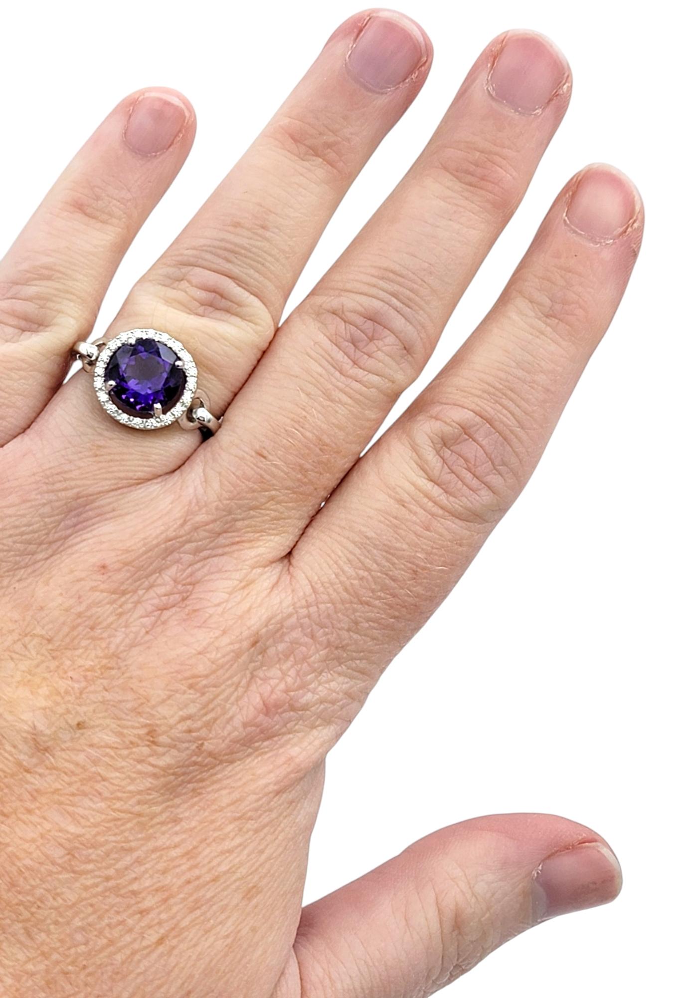 Round Cut Amethyst and Diamond Halo Cocktail Ring in 14 Karat White Gold For Sale 4