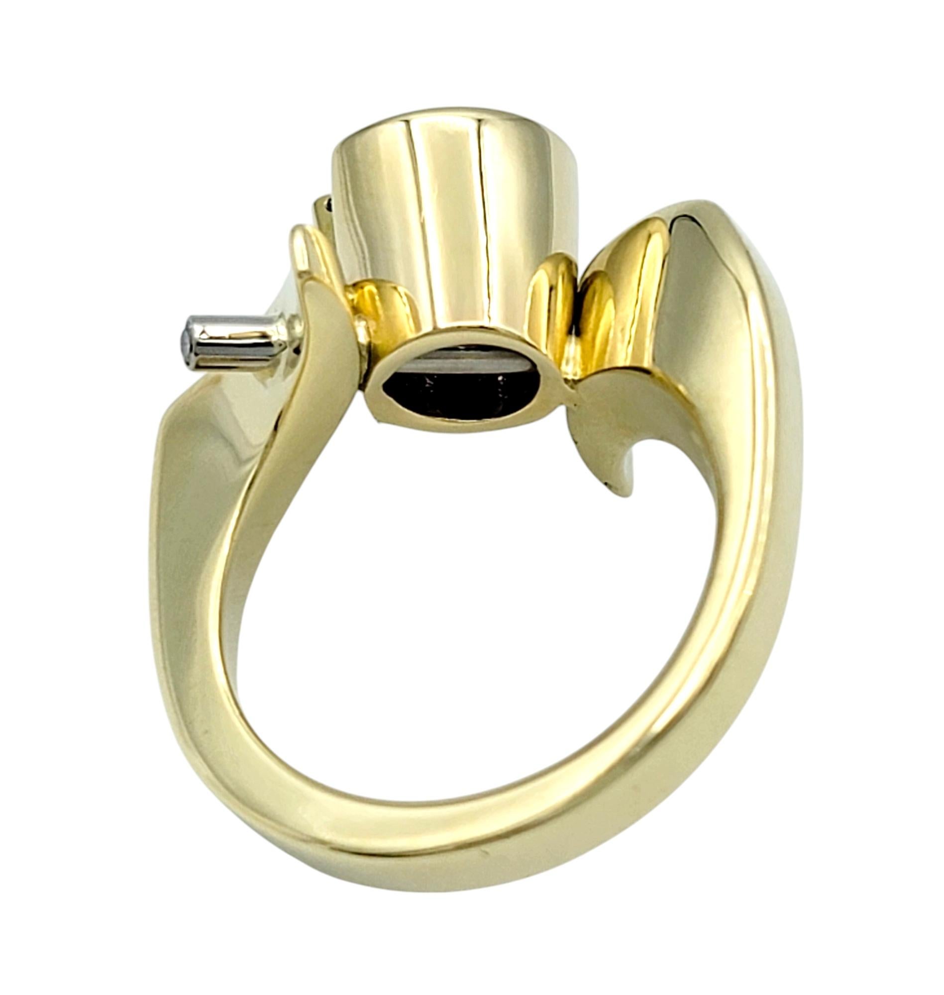 Round Cut Amethyst Asymmetrical Ring with Diamonds 14 Karat Yellow & White Gold For Sale 2