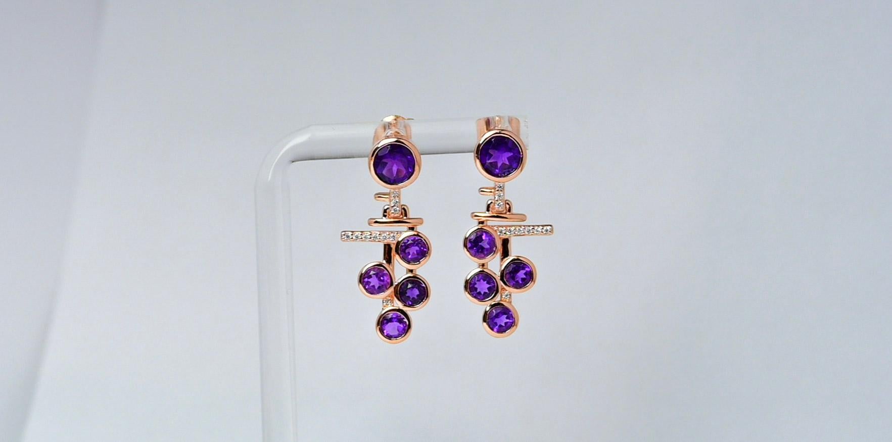 Women's or Men's Round Cut Amethyst Earrings Art Deco 18K Rose Gold Earrings For Women Purple Gem