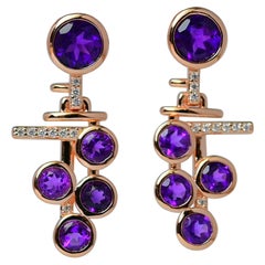 Boucles d'oreilles en or rose 18 carats avec améthyste taille ronde Art Déco pour femmes
