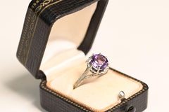 Art Deco Amethyst White Gold Ring. 1.70ct Round Cut Amethyst Ring 18K Gold