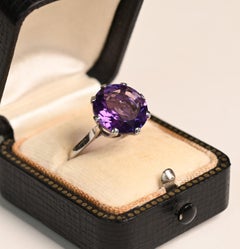 Art Deco Amethyst Ring. 4.60ct Round Cut Amethyst Ring Platinum French Prong Set