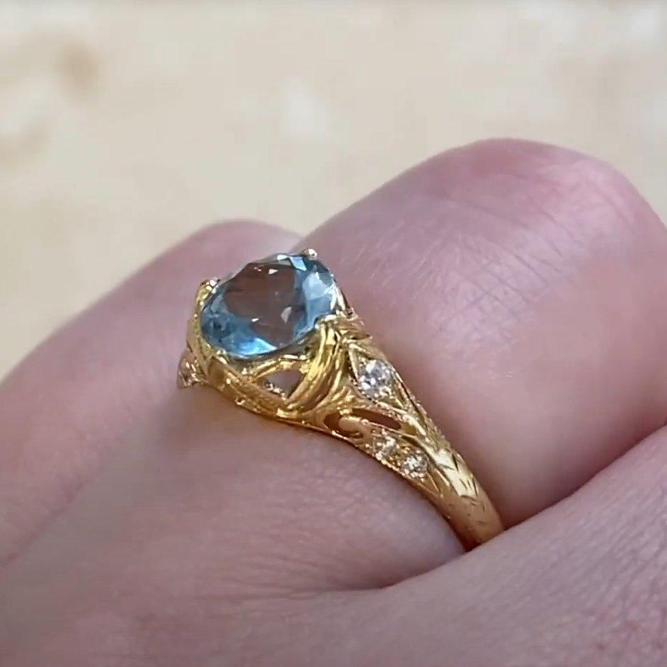 De las mujeres Anillo de compromiso de aguamarina de corte redondo (aprox. 0,90 quilates), oro amarillo de 18k en venta