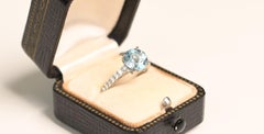 Round Aquamarine Ring. 1.80ct Aquamarine Diamond Accent Solitaire Ring Platinum