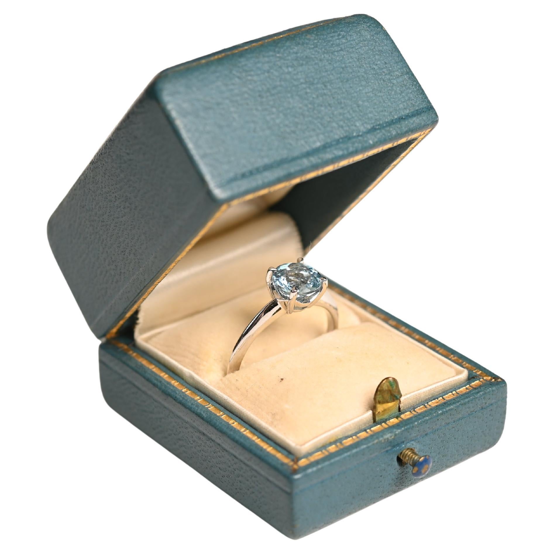 Round Cut Aquamarine Ring (Approx. 1.10-Carats), Platinum