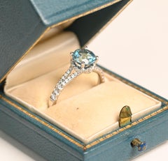 Aquamarine and Diamond Engagement Ring. 1.30ct Aquamarine Ring 18k White Gold