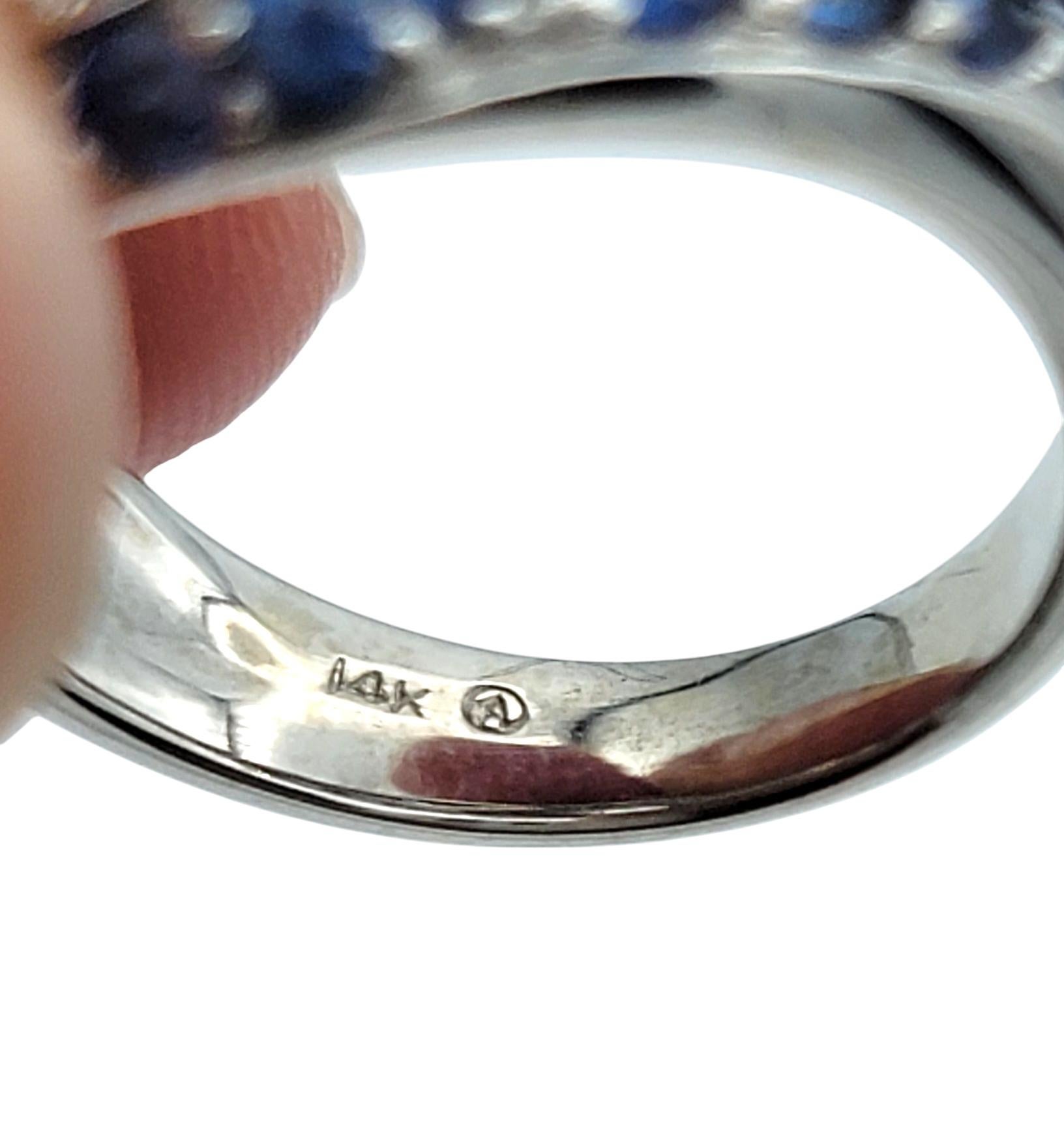 Round Cut Aquamarine Ring with Pavé Sapphires and Diamonds 14 Karat White Gold For Sale 3