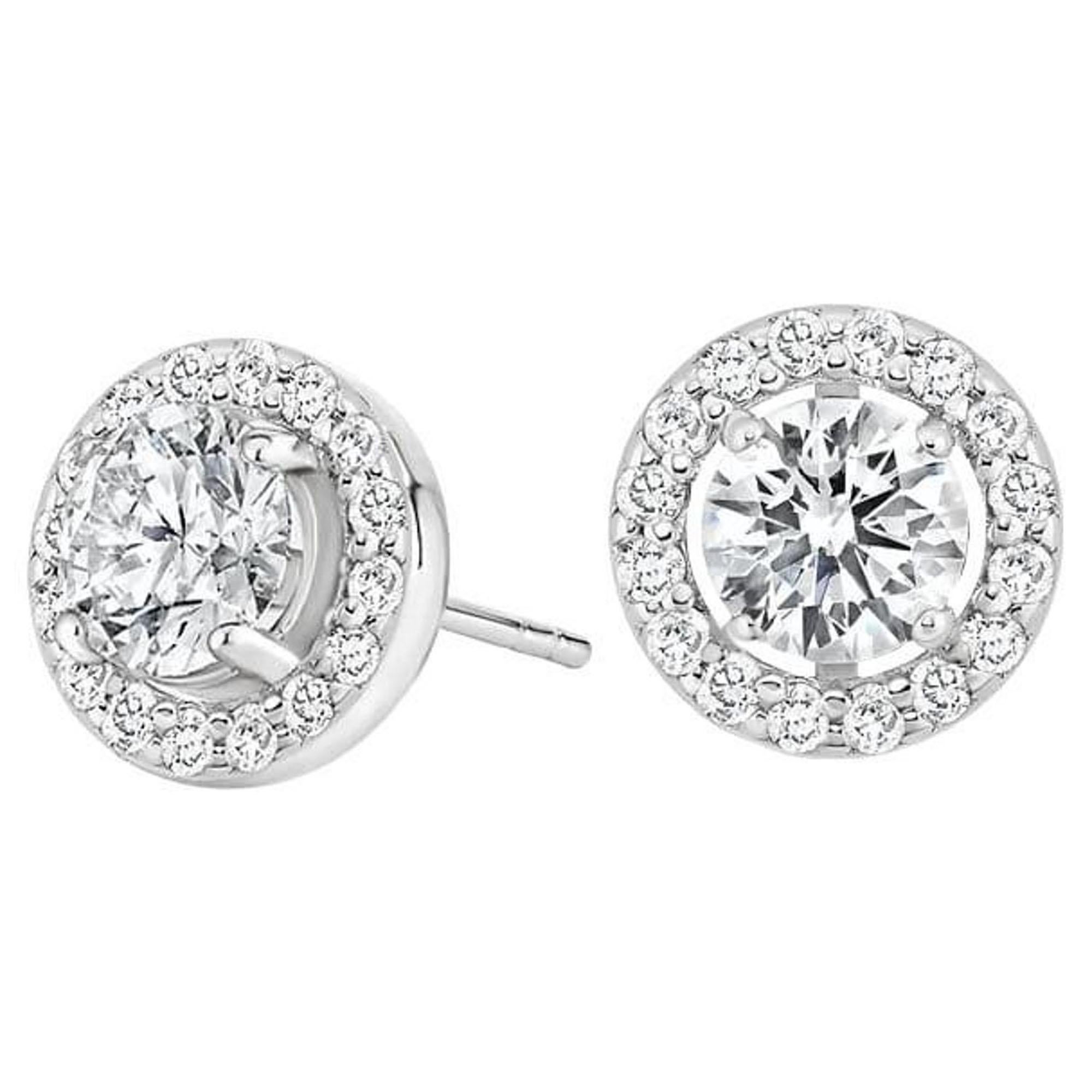 Boucles d'oreilles en or blanc 14K diamant baguette taille ronde