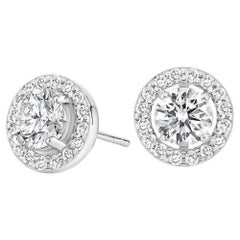 Round Cut Baguette 14K White Gold Diamond Earrings