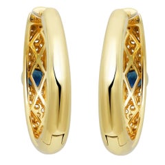 Rundschliff Blauer Saphir 0,39 Gesamtkaratgewicht & Diamant 0,79 Gesamtkaratgewicht Creolen 14K Gelbgold