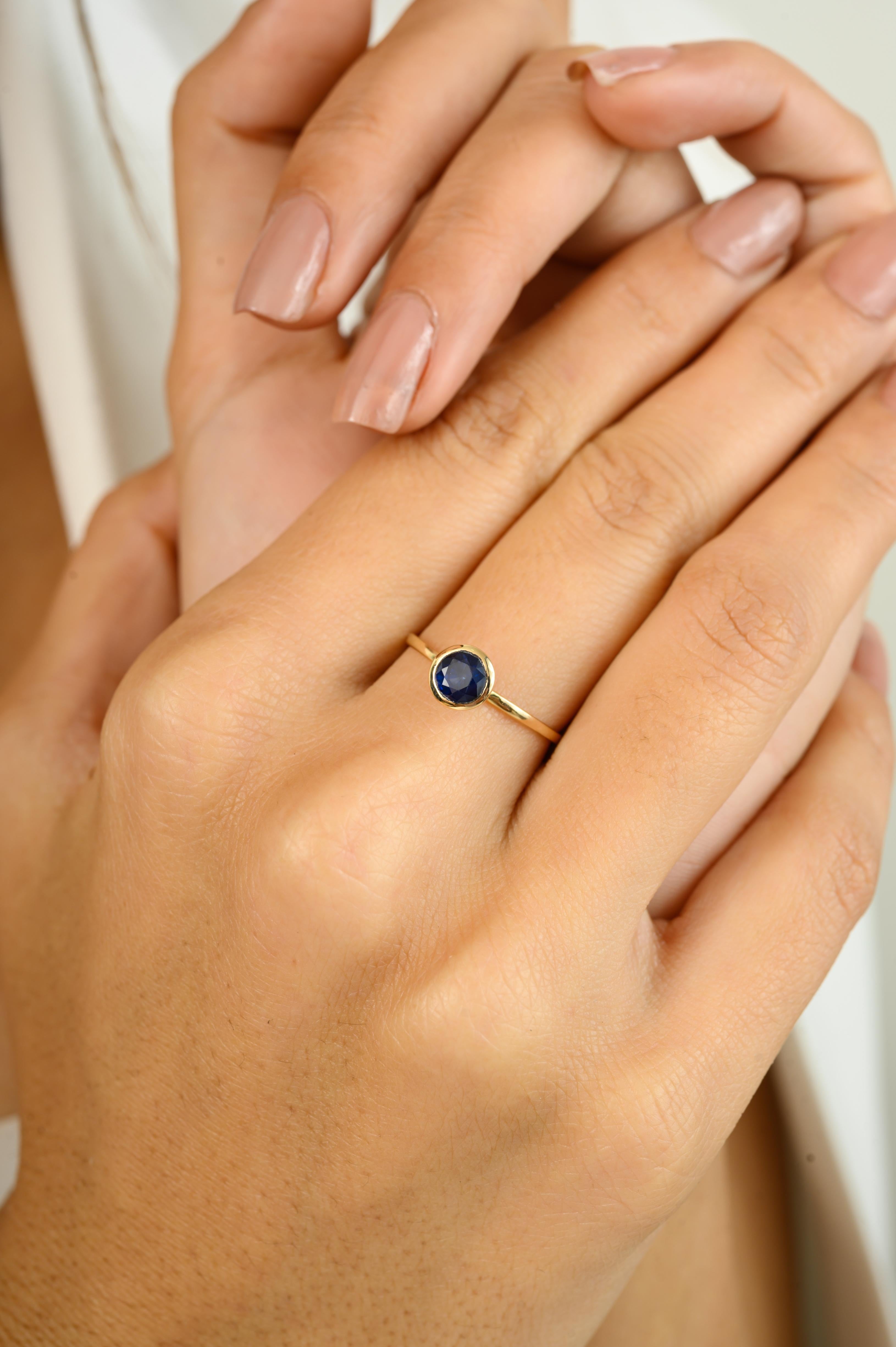 For Sale:  Round Cut Blue Sapphire Bezel Set Solitaire Ring in 14k Yellow Gold Gift for her 2