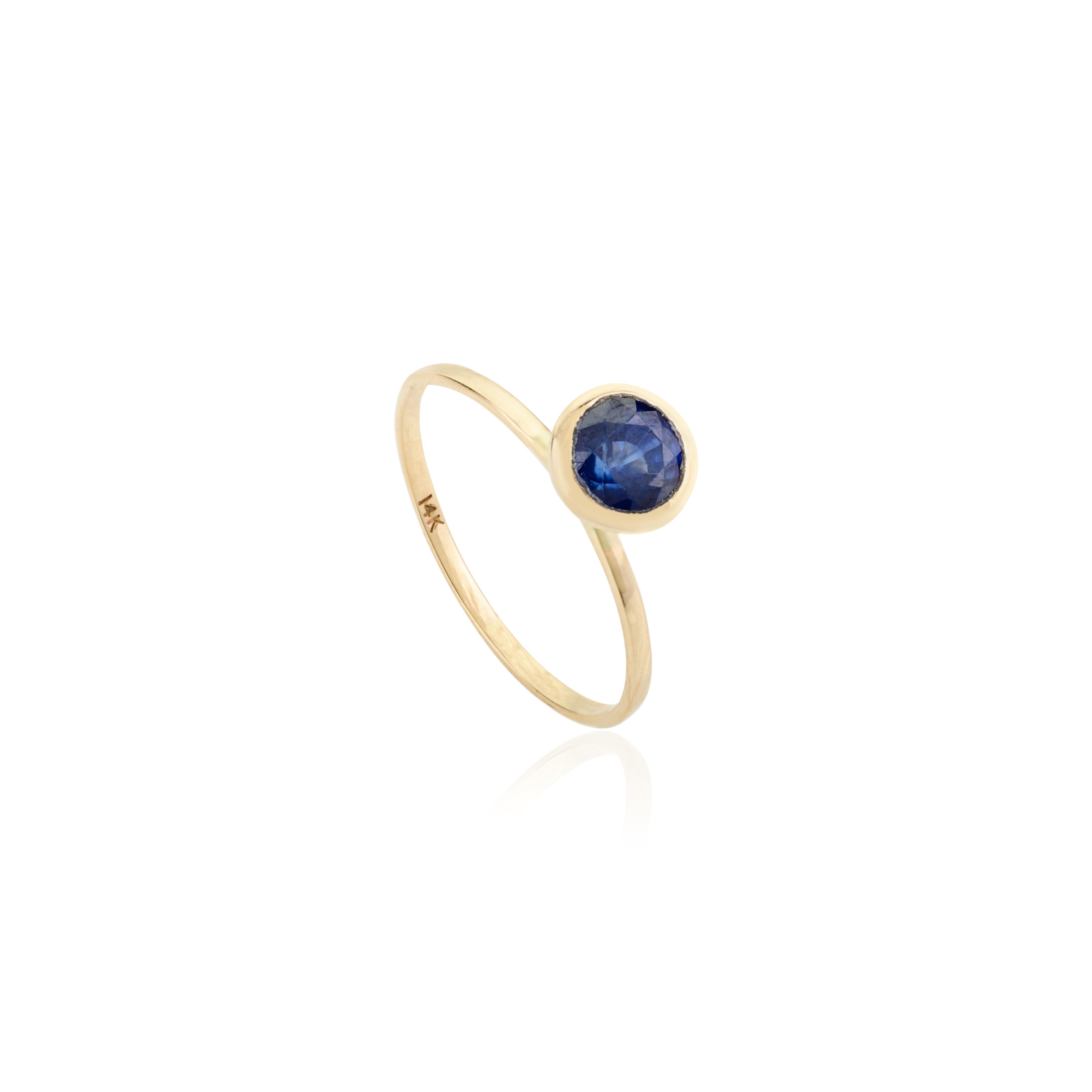 For Sale:  Round Cut Blue Sapphire Bezel Set Solitaire Ring in 14k Yellow Gold Gift for her 3