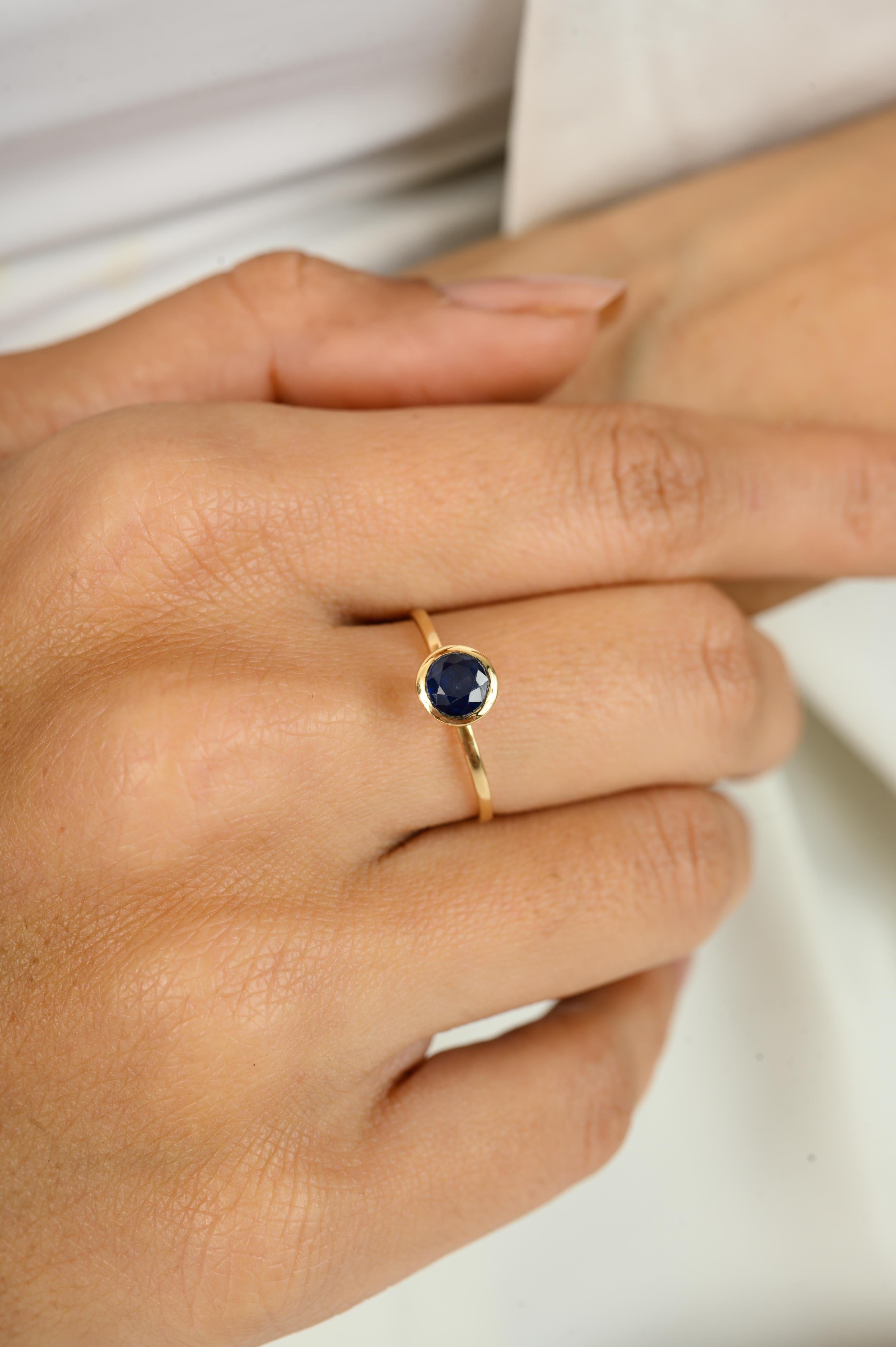 For Sale:  Round Cut Blue Sapphire Bezel Set Solitaire Ring in 14k Yellow Gold Gift for her 5