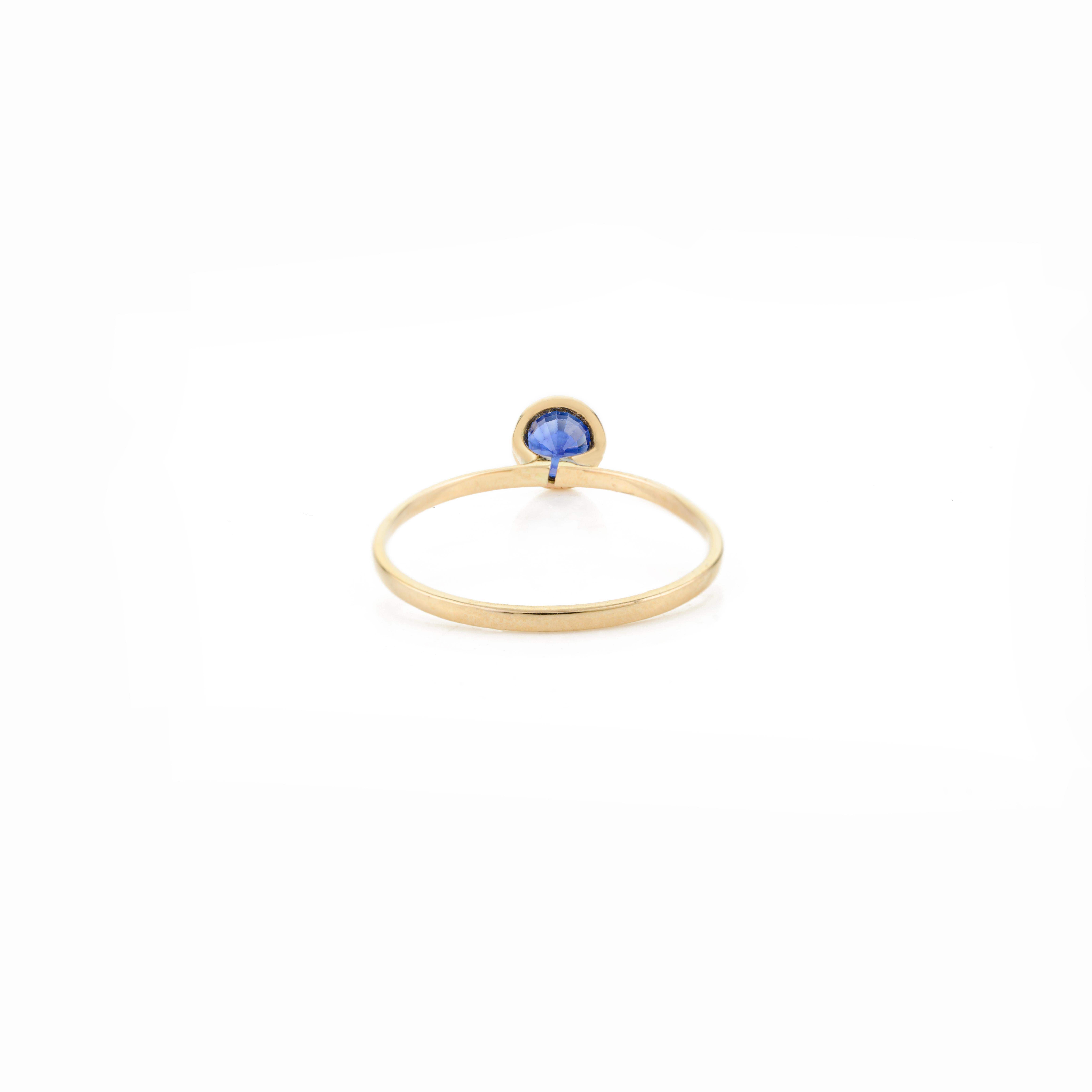 For Sale:  Round Cut Blue Sapphire Bezel Set Solitaire Ring in 14k Yellow Gold Gift for her 7