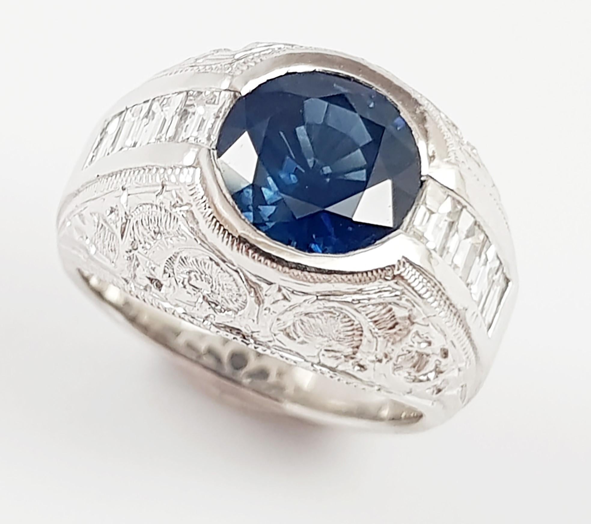 Blue Sapphire 2.72 carats with Diamond 0.60 carat Ring set in Platinum 950 Settings

Width:  0.9 cm 
Length: 0.9 cm
Ring Size: 49
Total Weight: 11.85 grams

