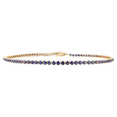 Round Cut Blue Sapphire Sleek Bracelet in 14K Yellow Gold for Valentine Gifts