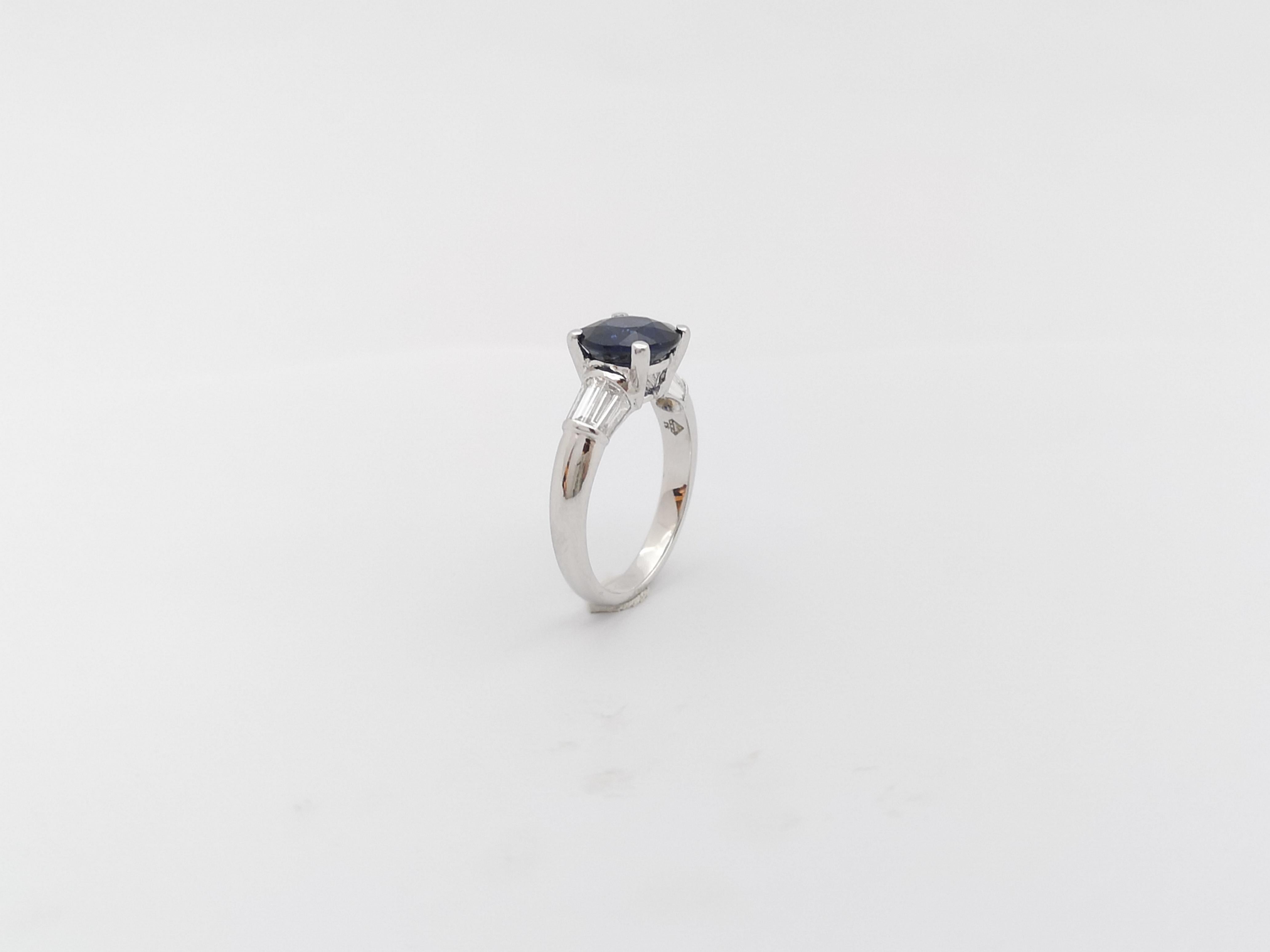 Round Cut Blue Sapphire with Diamond Ring Set in 18 Karat White Gold Settings For Sale 10