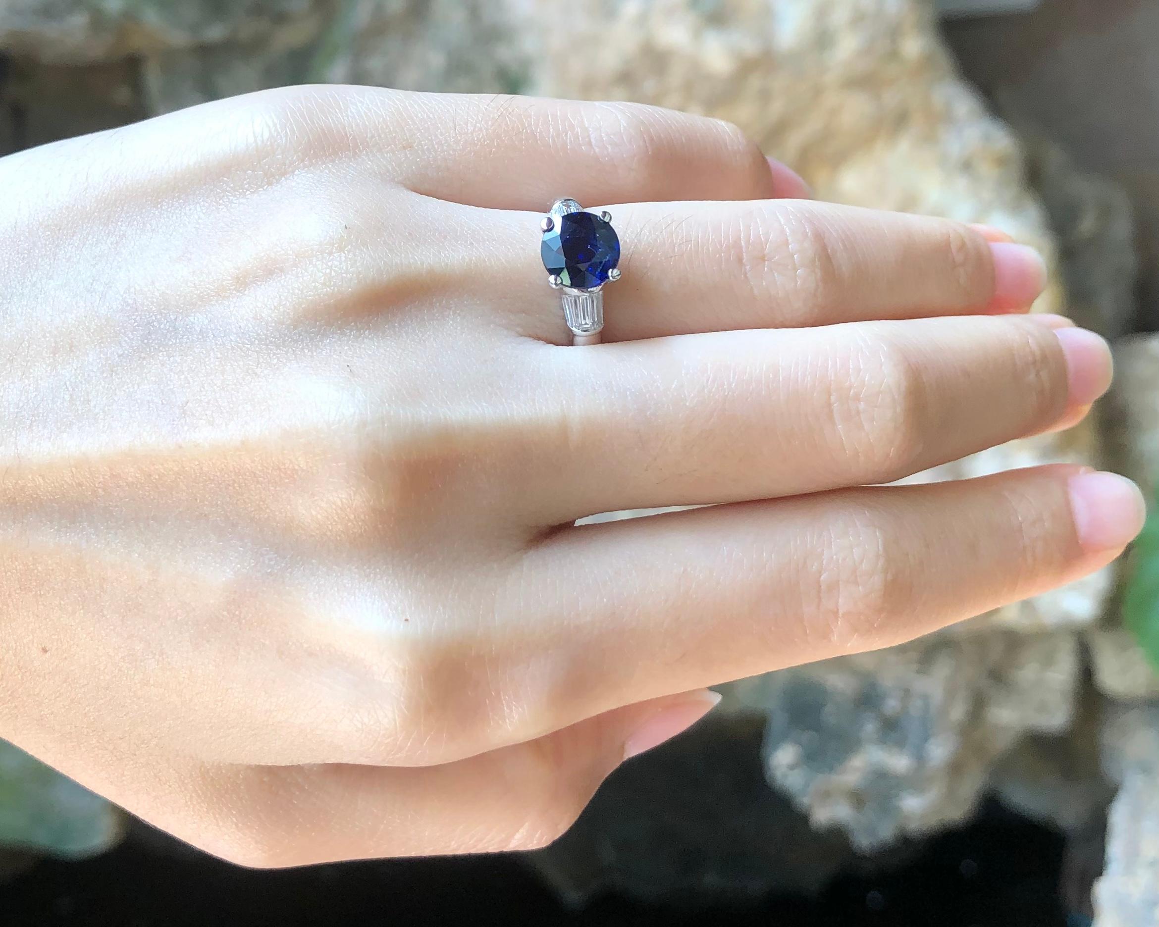 Women's Round Cut Blue Sapphire with Diamond Ring Set in 18 Karat White Gold Settings For Sale
