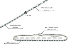 Bracciale tennis a scatola con diamanti blu e bianchi taglio rotondo in oro bianco 18 carati