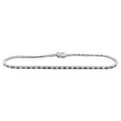 Bracciale tennis a scatola con diamanti blu e bianchi taglio rotondo in oro bianco 18 carati