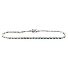 Bracelet tennis de style boîte en or blanc 18 carats avec diamants bleus et blancs taille ronde