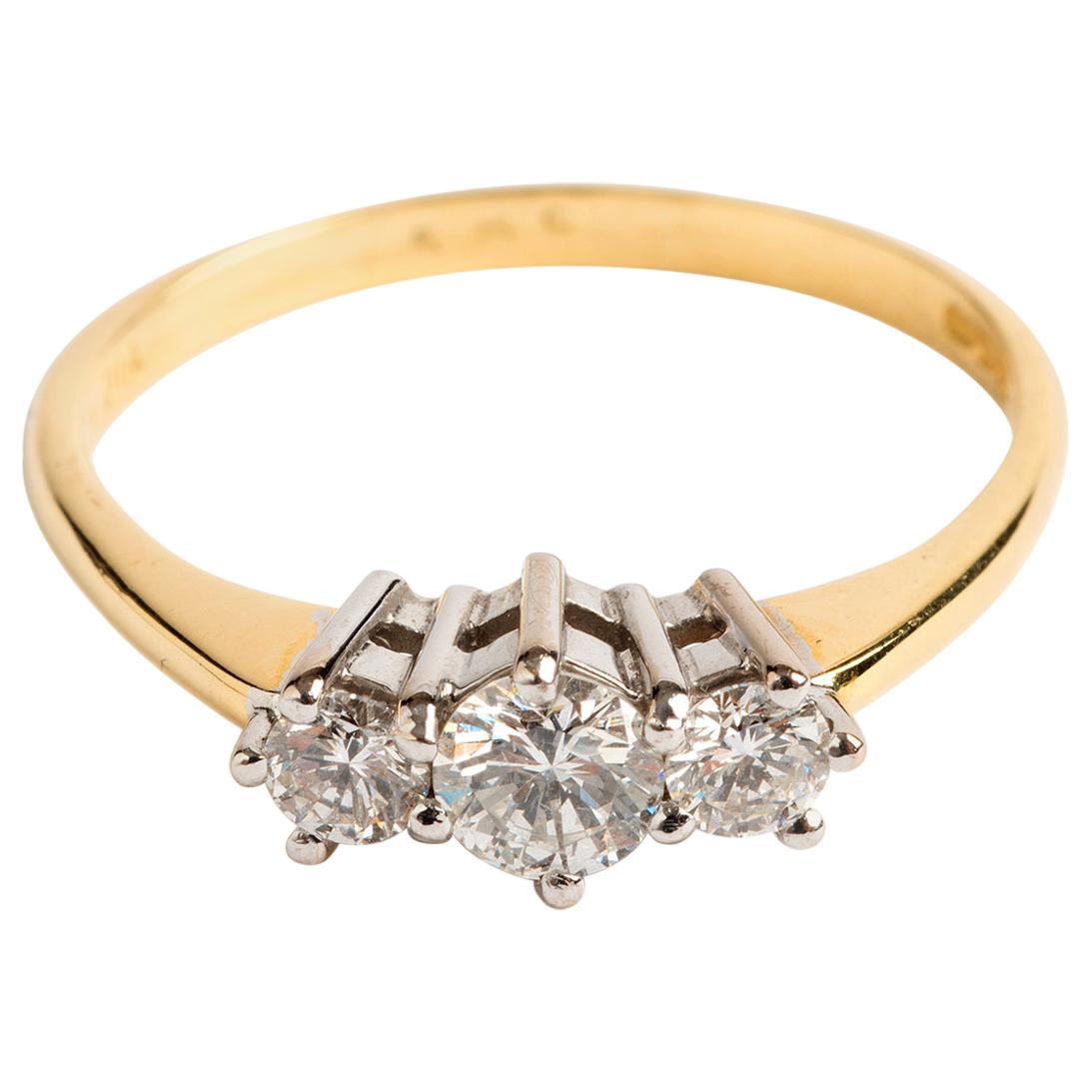 Round Cut Brilliant Diamond Trilogy Ring, 18 Carat Gold, Hallmarked London